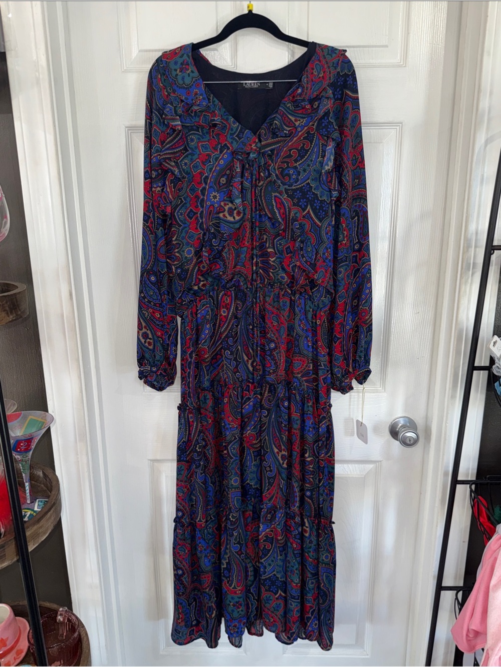 Lauren Ralph Lauren Paisley Tie-Neck Tiered Maxi Dress - Navy, Red